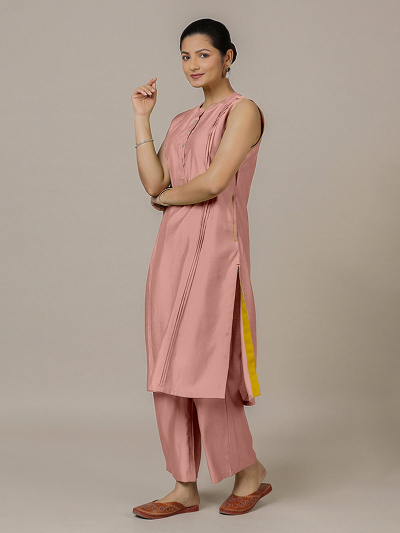 Alina x Rozaana | A Line Kurta in Sea Pink with Thread Work | Coords or Only Kurta-Binks