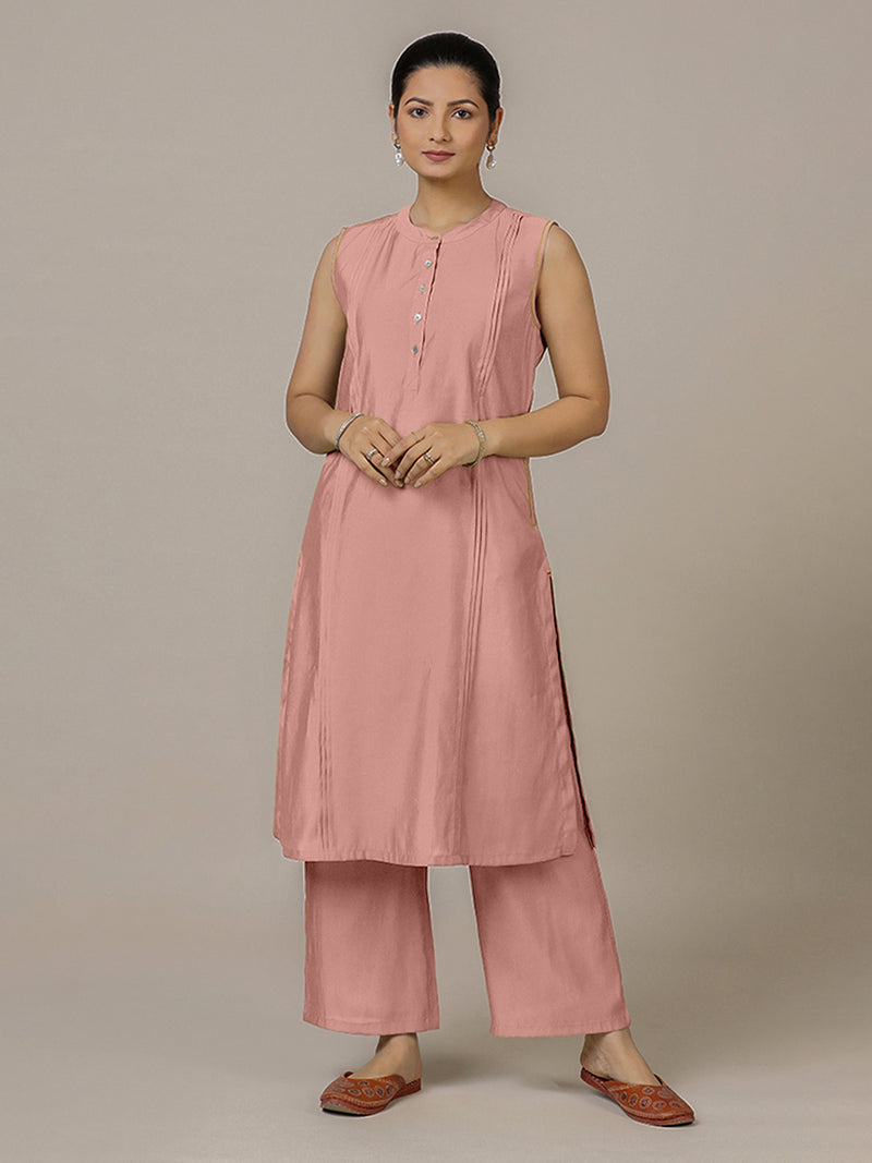 Alina x Rozaana | A Line Kurta in Sea Pink with Thread Work | Coords or Only Kurta-Binks
