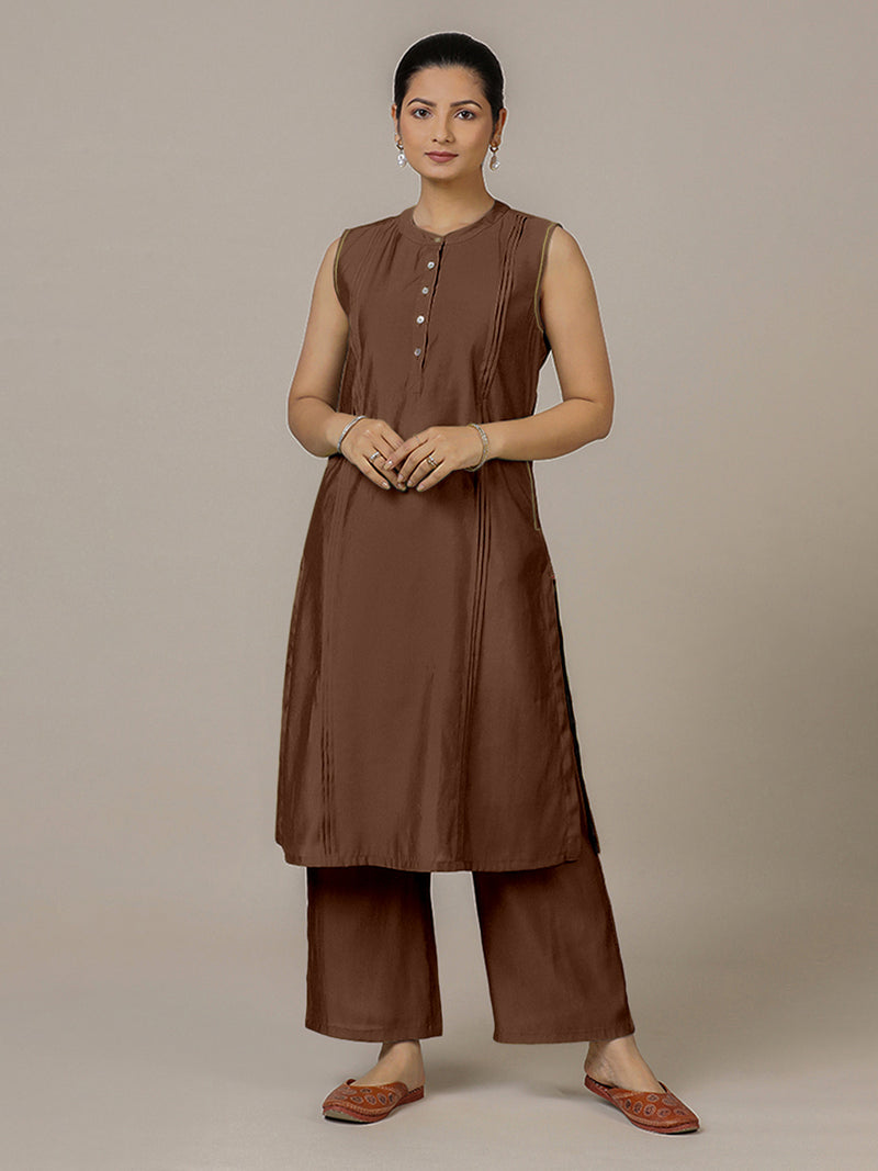 Alina x Rozaana | A Line Kurta in Walnut Brown with Thread Work | Coords or Only Kurta-Binks