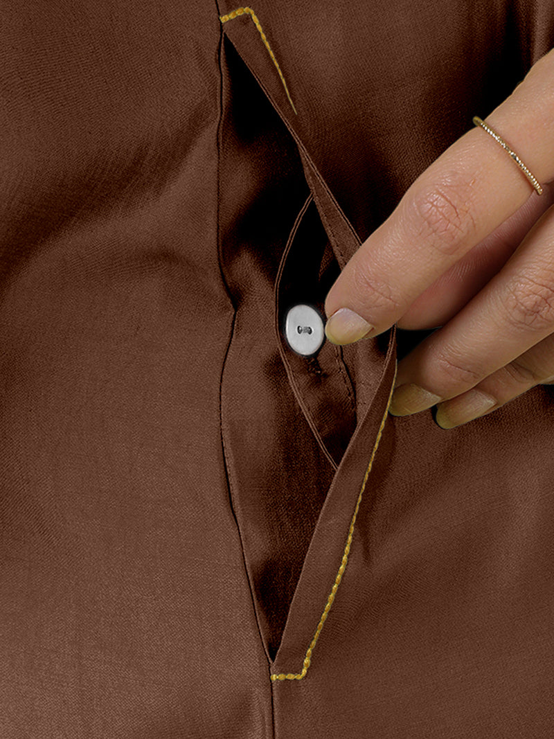 Alina x Rozaana | A Line Kurta in Walnut Brown with Thread Work | Coords or Only Kurta-Binks