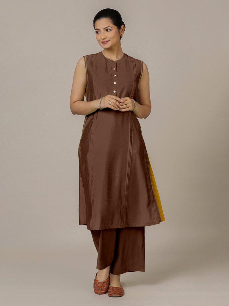 Alina x Rozaana | A Line Kurta in Walnut Brown with Thread Work | Coords or Only Kurta-Binks