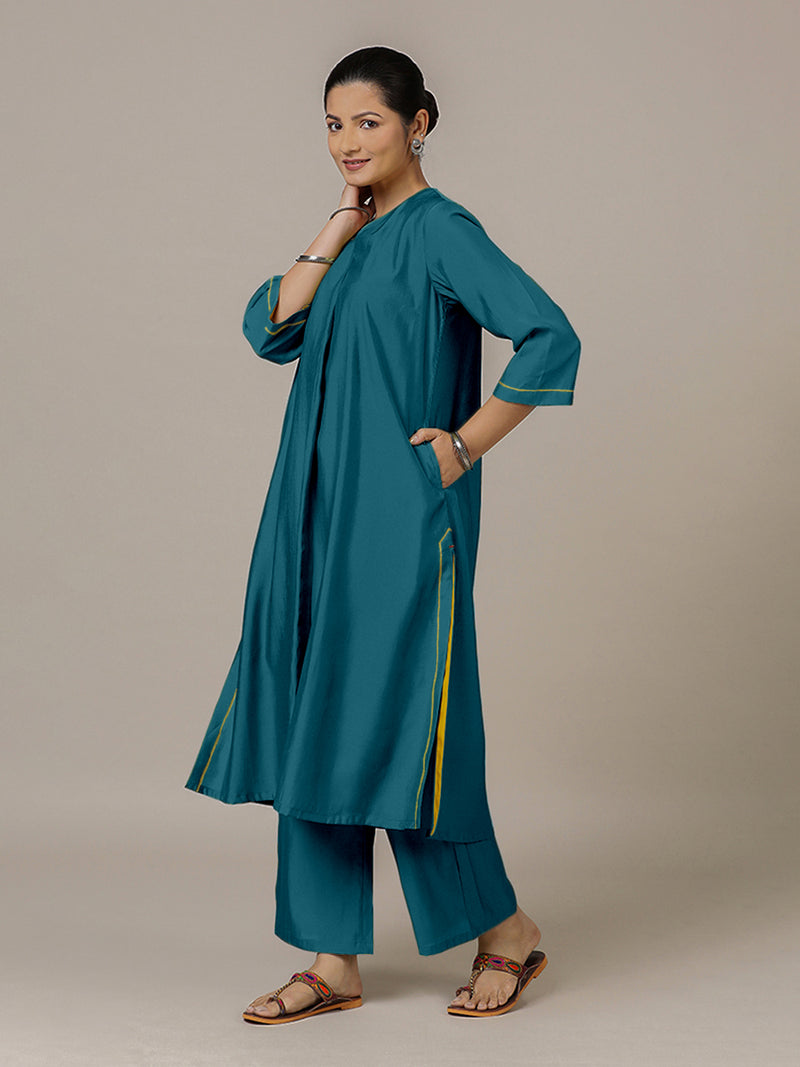 Alisha x Rozaana | A Line Kurta in Crystal Teal with Thread Work | Coords or Only Kurta-Binks