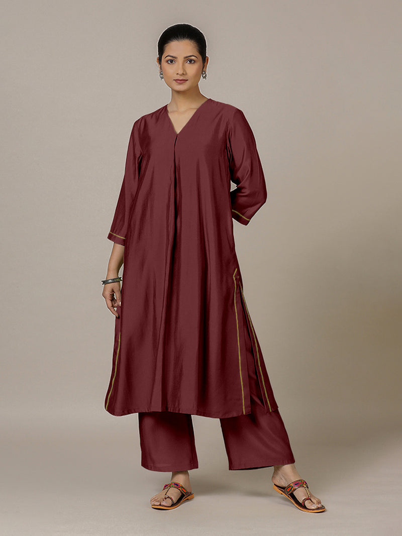 Alisha x Rozaana | A Line Kurta in Deep Maroon with Thread Work | Coords or Only Kurta-Binks