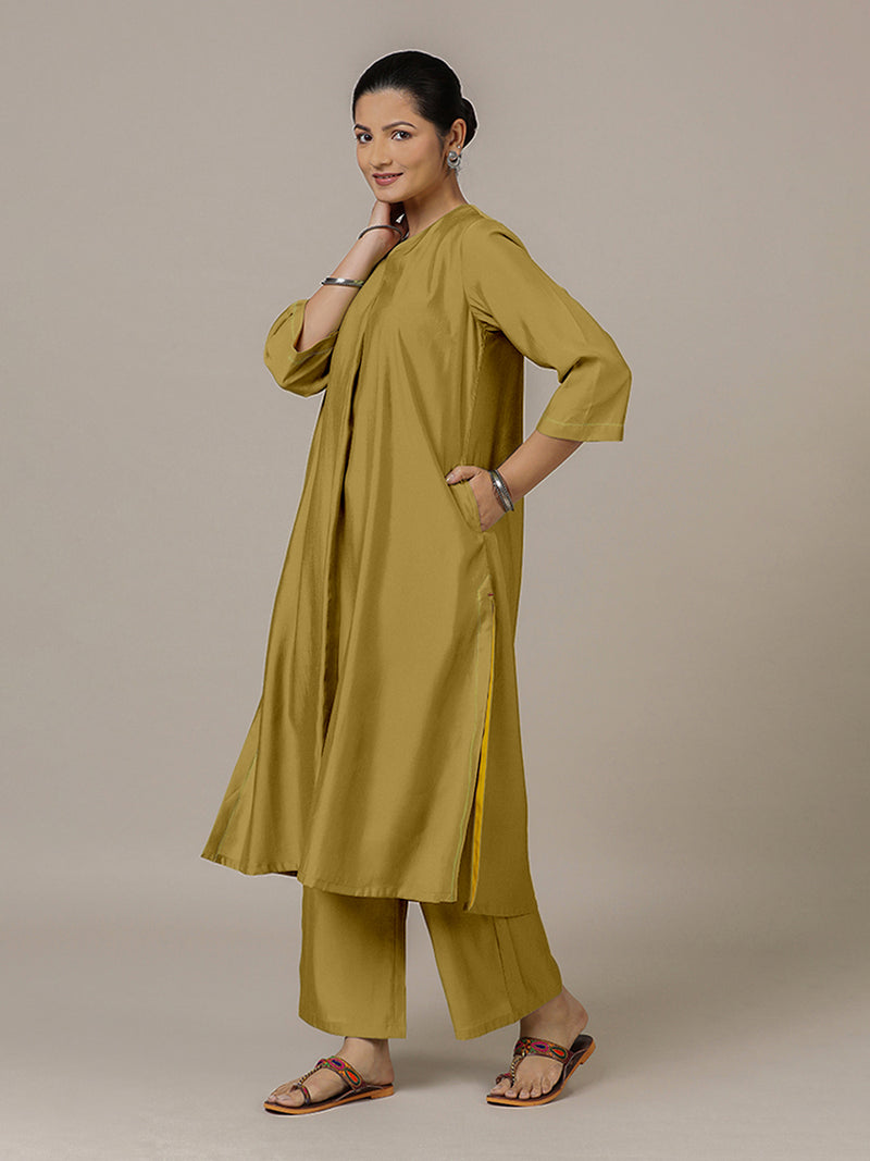 Alisha x Rozaana | A Line Kurta in Dijon Mustard with Thread Work | Coords or Only Kurta-Binks