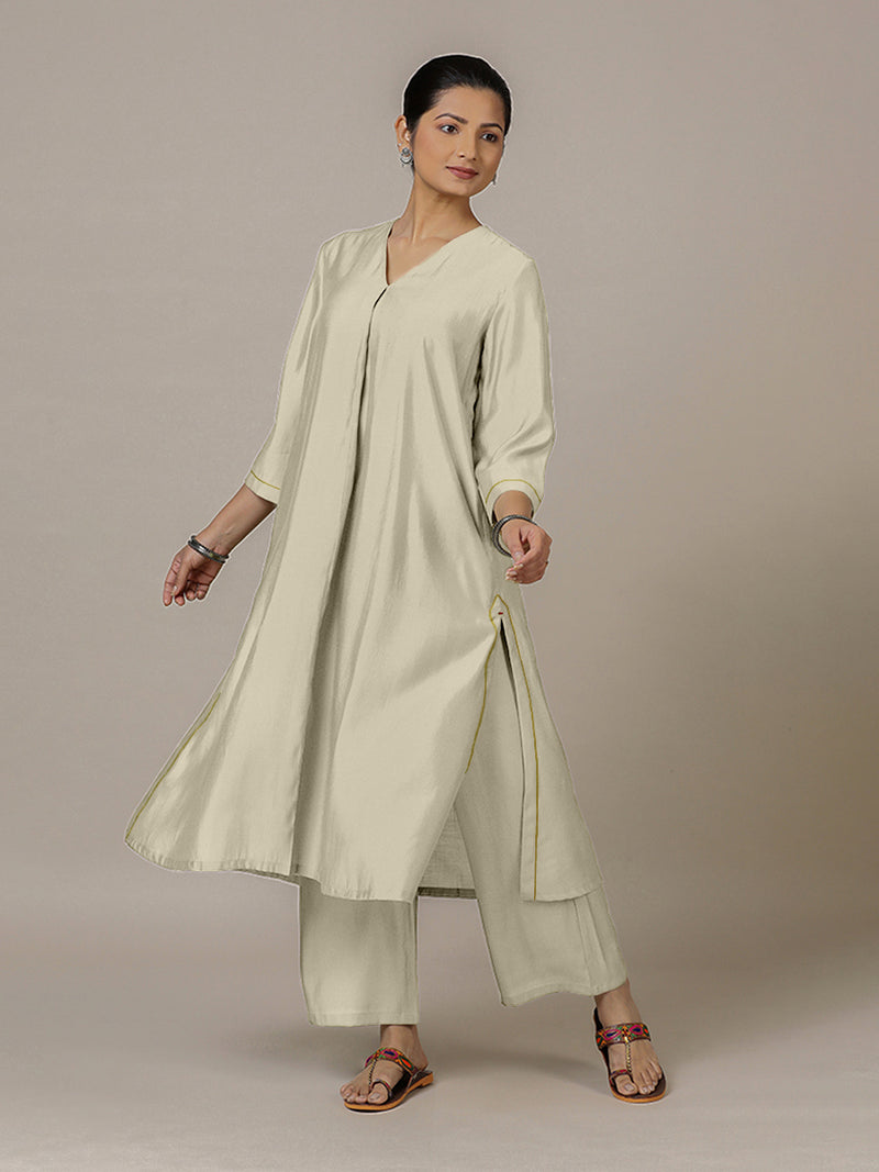 Alisha x Rozaana | A Line Kurta in Ivory with Thread Work | Coords or Only Kurta-Binks