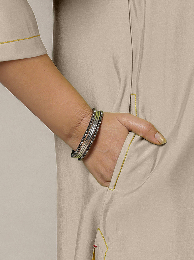 Alisha x Rozaana | A Line Kurta in Oyster Grey with Thread Work | Coords or Only Kurta-Binks