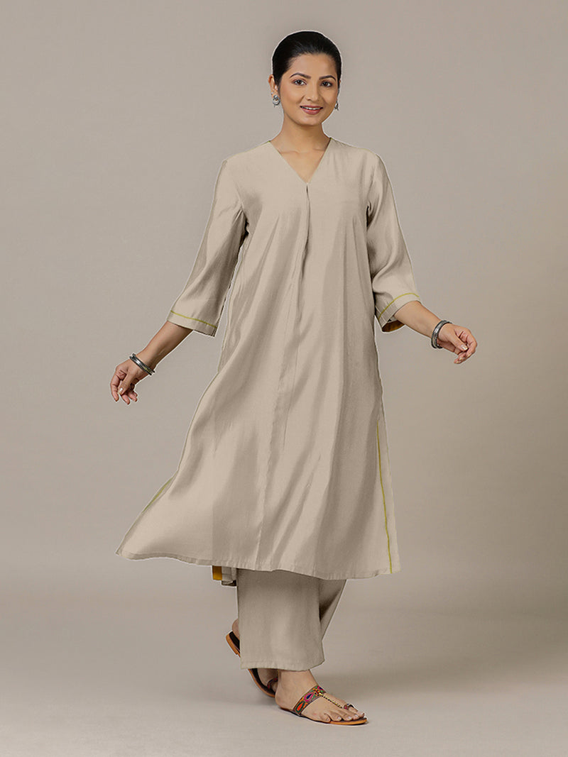 Alisha x Rozaana | A Line Kurta in Oyster Grey with Thread Work | Coords or Only Kurta-Binks