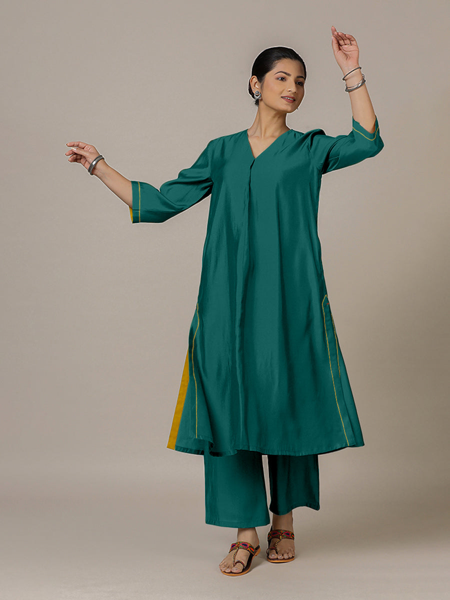 Alisha x Rozaana | A Line Kurta in Peacock Green with Thread Work | Coords or Only Kurta