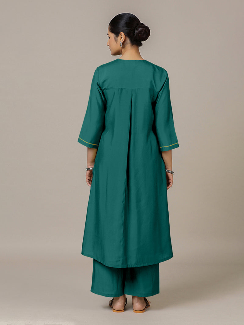 Alisha x Rozaana | A Line Kurta in Peacock Green with Thread Work | Coords or Only Kurta-Binks