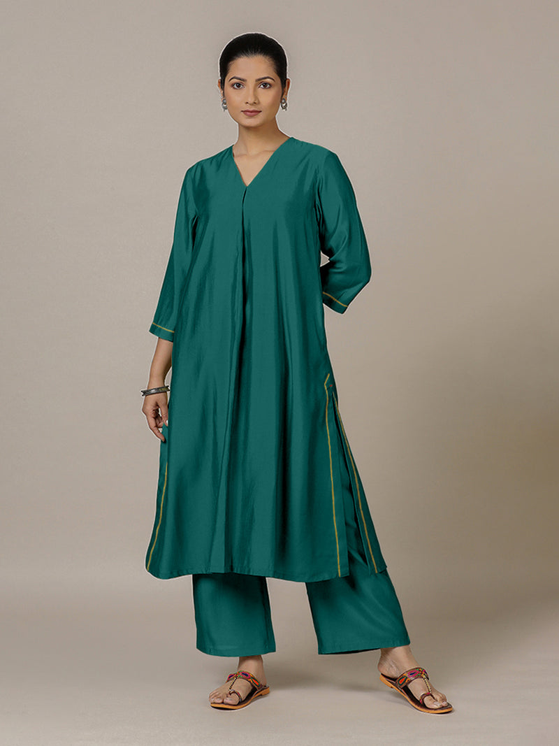 Alisha x Rozaana | A Line Kurta in Peacock Green with Thread Work | Coords or Only Kurta-Binks