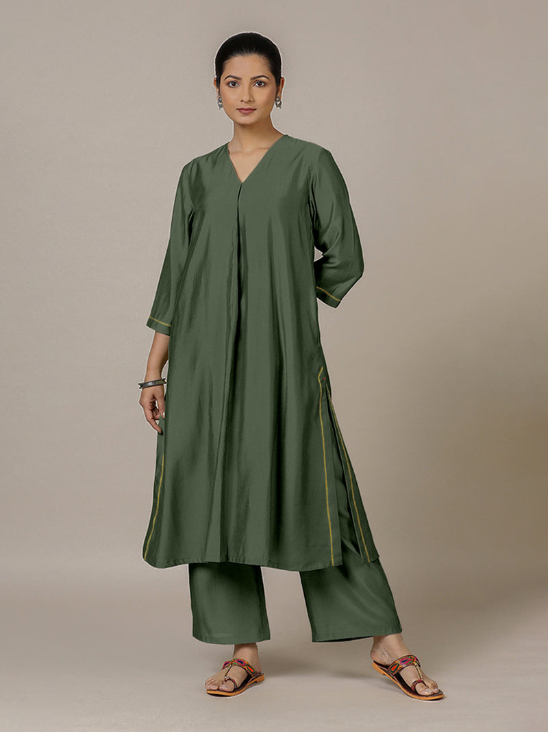 Alisha x Rozaana | A Line Kurta in Pine Green with Thread Work | Coords or Only Kurta-Binks