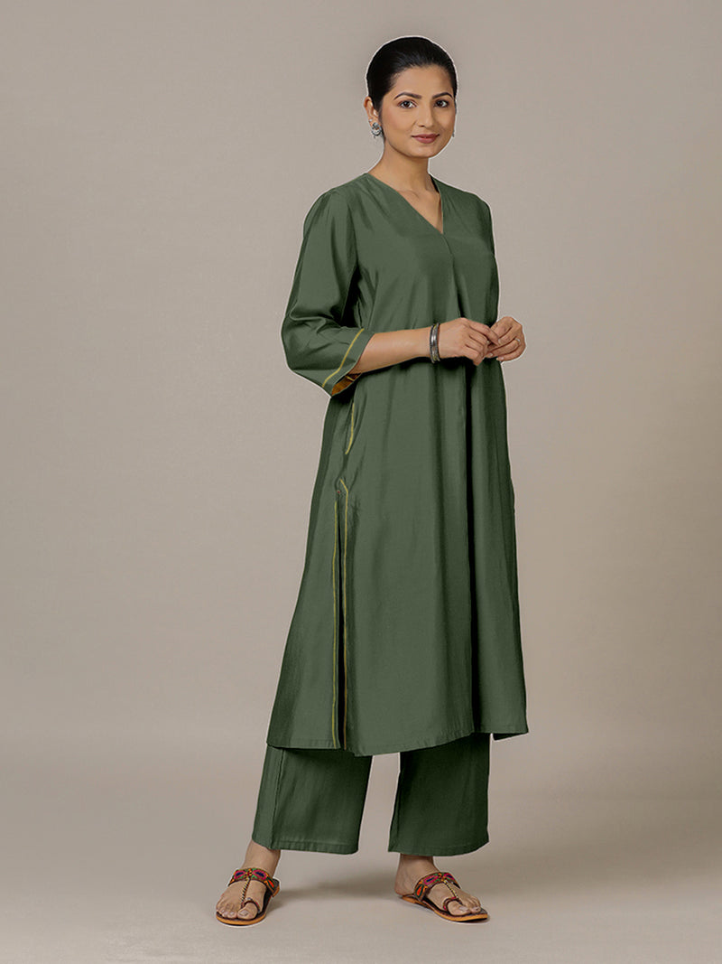 Alisha x Rozaana | A Line Kurta in Pine Green with Thread Work | Coords or Only Kurta-Binks