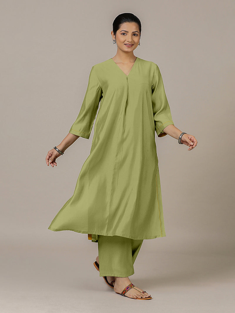 Alisha x Rozaana | A Line Kurta in Pista Green with Thread Work | Coords or Only Kurta-Binks