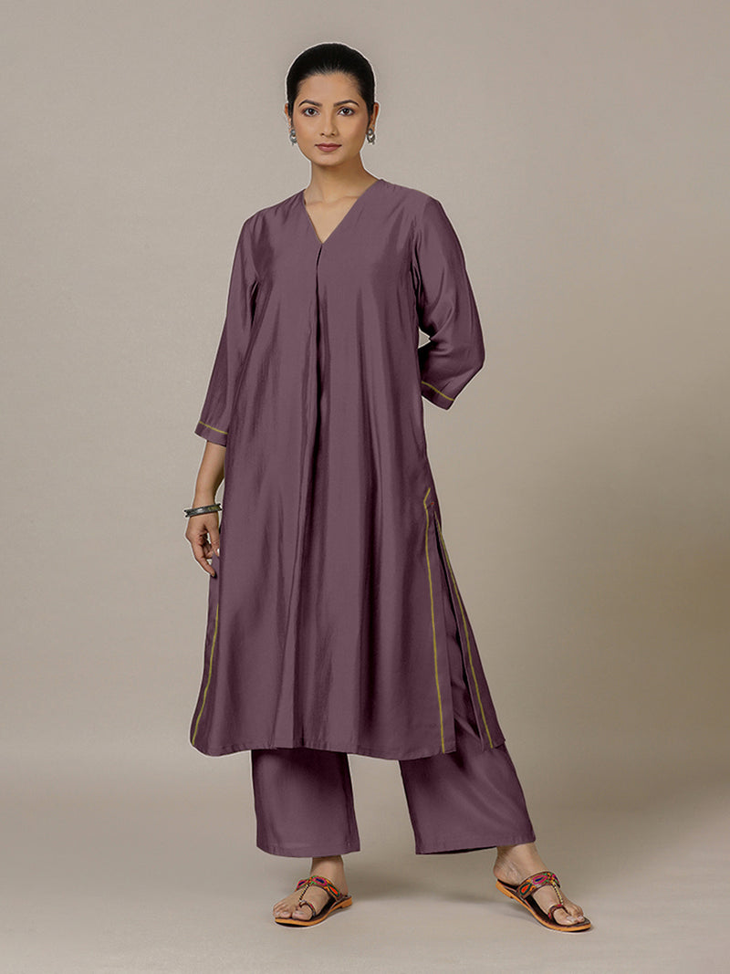 Alisha x Rozaana | A Line Kurta in Purple Mauve with Thread Work | Coords or Only Kurta-Binks