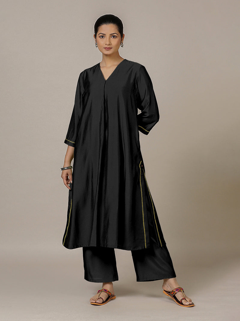 Alisha x Rozaana | A Line Kurta in Raven Black with Thread Work | Coords or Only Kurta-Binks