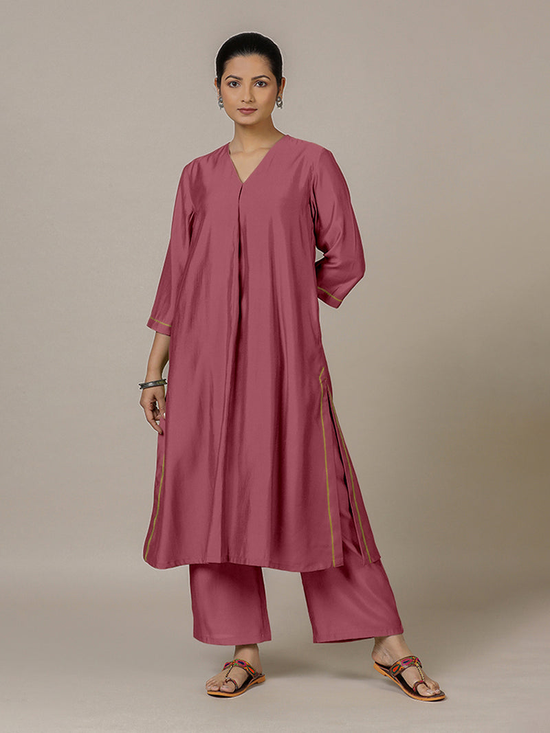 Alisha x Rozaana | A Line Kurta in Rose Pink with Thread Work | Coords or Only Kurta-Binks