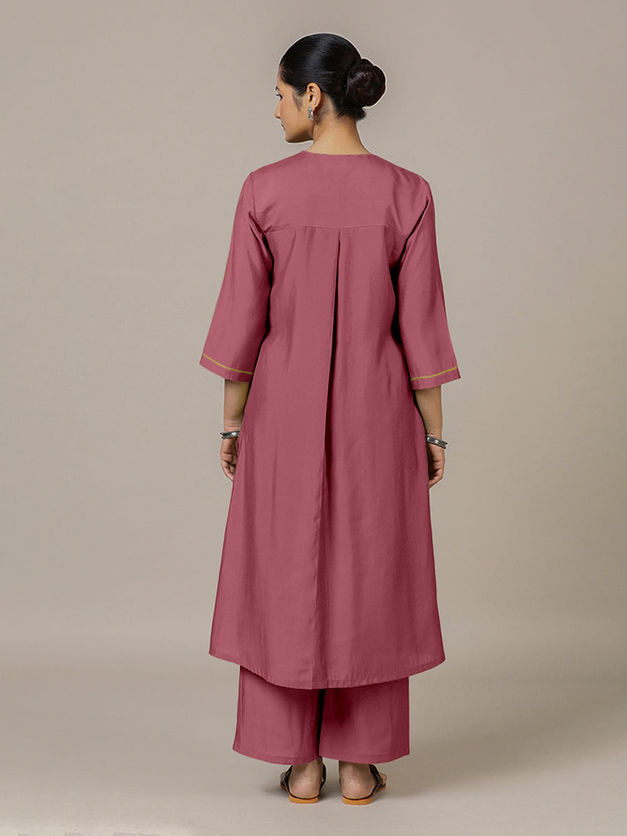 Alisha x Rozaana Kurta, in Pink Viscose, featuring three quarter sleeves and v-neckline, made for daily & work (view 2).