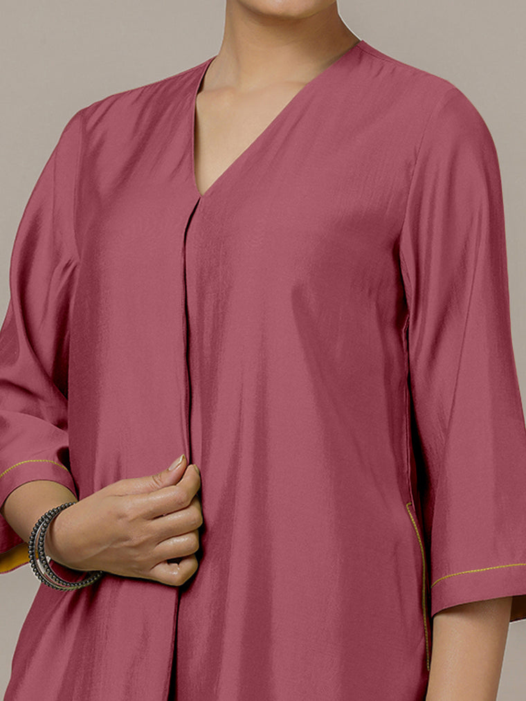 Alisha x Rozaana Kurta, in Pink Viscose, featuring three quarter sleeves and v-neckline, made for daily & work (view 3).