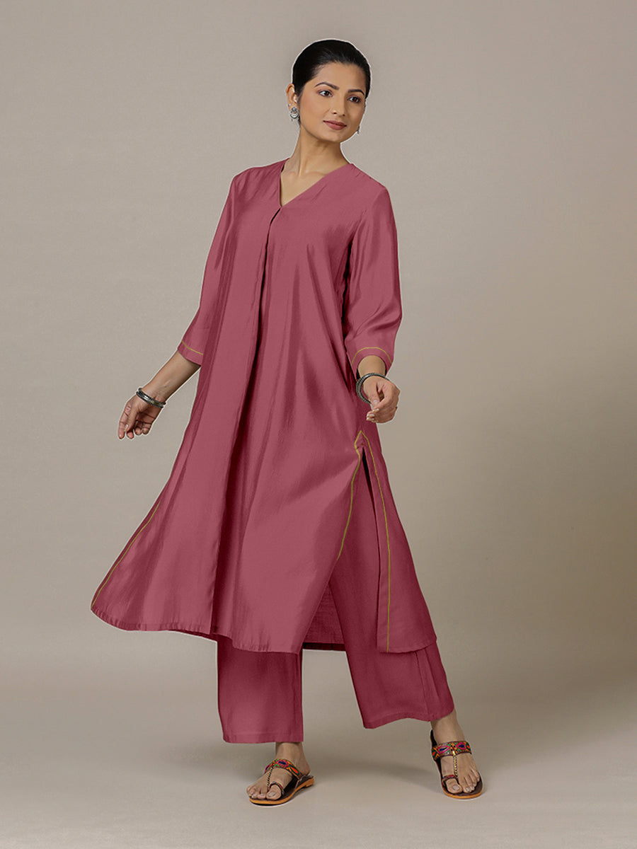 Alisha x Rozaana Kurta, in Pink Viscose, featuring three quarter sleeves and v-neckline, made for daily & work (view 5).