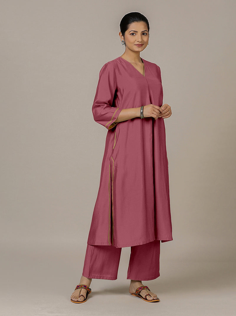Alisha x Rozaana | A Line Kurta in Rose Pink with Thread Work | Coords or Only Kurta-Binks
