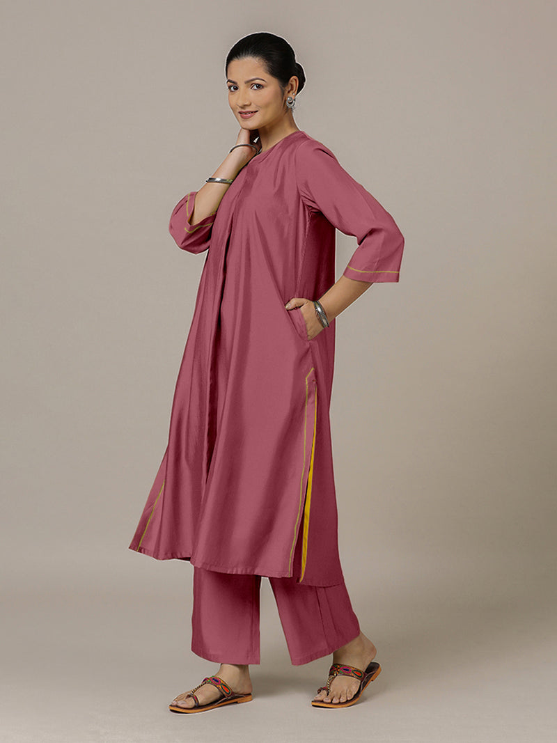 Alisha x Rozaana | A Line Kurta in Rose Pink with Thread Work | Coords or Only Kurta-Binks