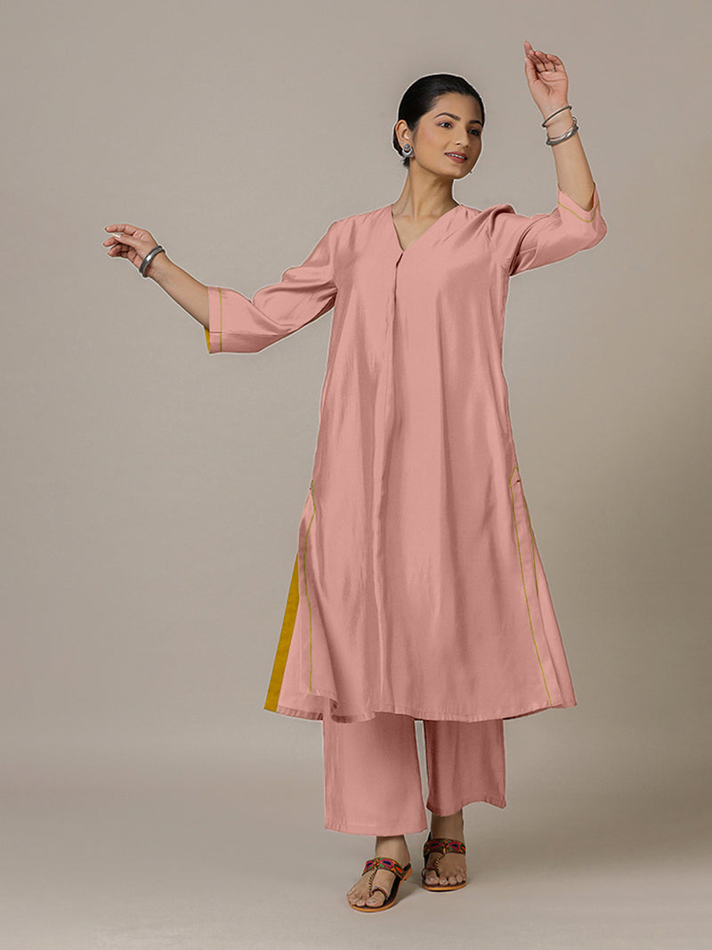 Alisha x Rozaana | A Line Kurta in Sea Pink with Thread Work | Coords or Only Kurta-Binks