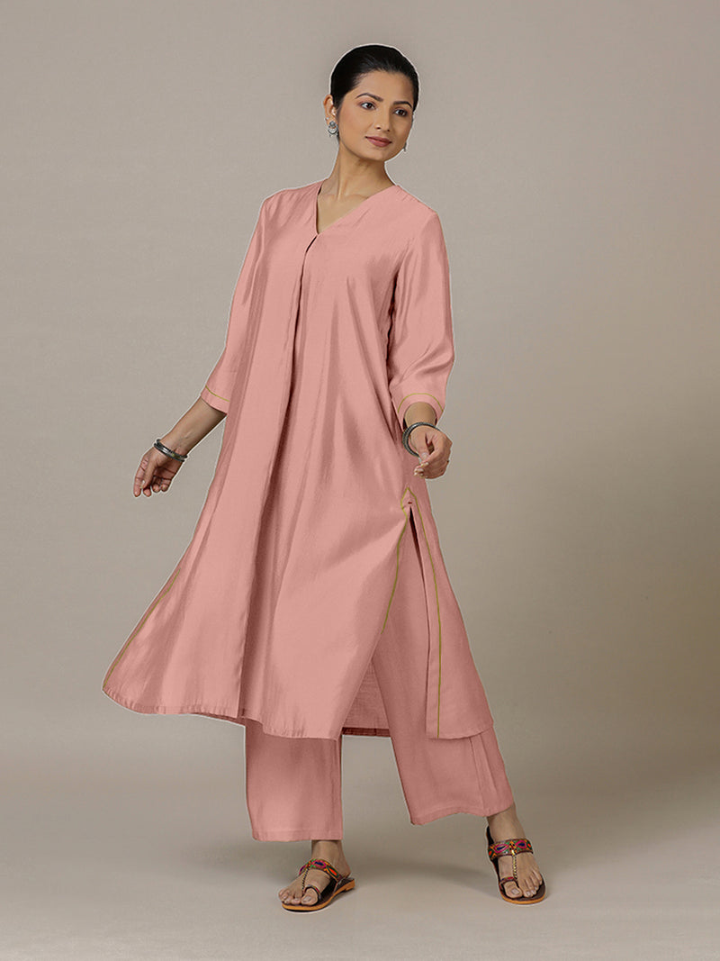 Alisha x Rozaana | A Line Kurta in Sea Pink with Thread Work | Coords or Only Kurta-Binks