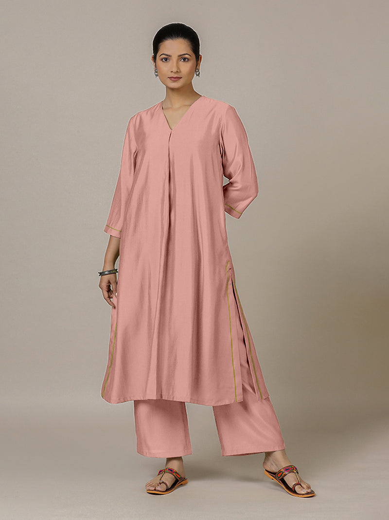 Alisha x Rozaana | A Line Kurta in Sea Pink with Thread Work | Coords or Only Kurta-Binks
