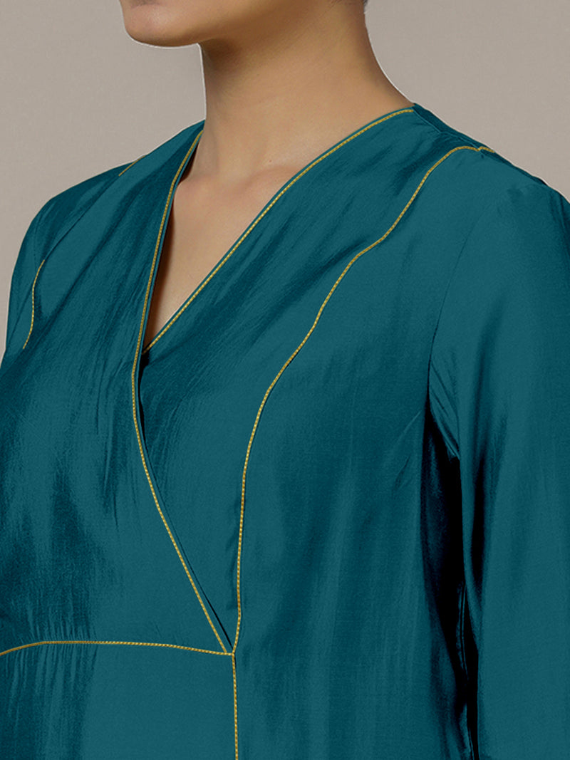 Amal x Rozaana | A Line Kurta in Crystal Teal with Thread Work | Coords or Only Kurta-Binks