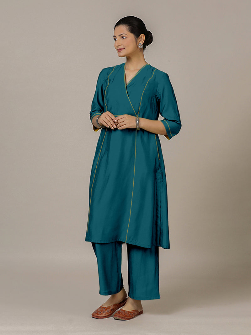 Amal x Rozaana | A Line Kurta in Crystal Teal with Thread Work | Coords or Only Kurta-Binks