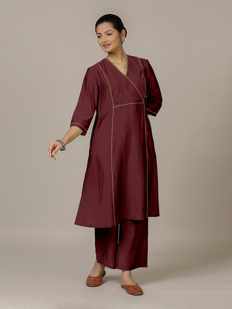 Amal x Rozaana | A Line Kurta in Deep Maroon with Thread Work | Coords or Only Kurta-Binks