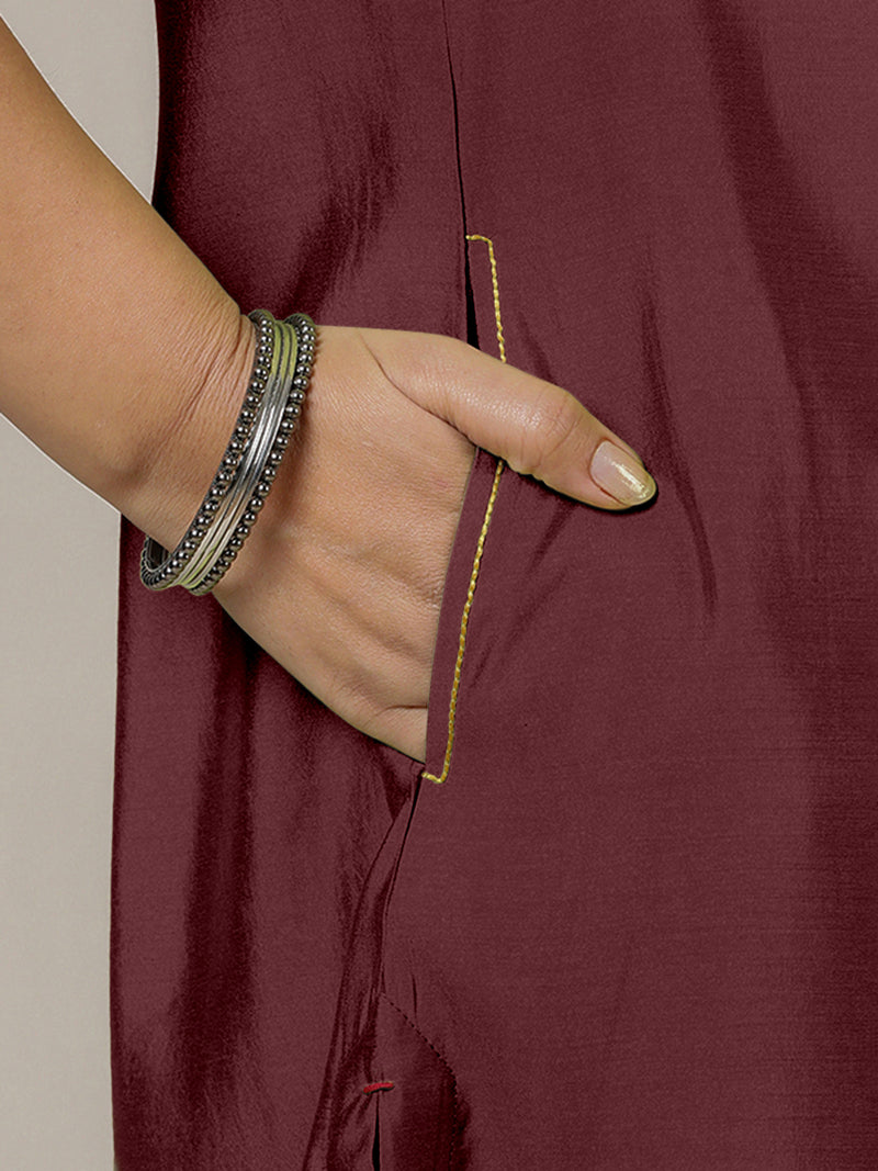 Amal x Rozaana | A Line Kurta in Deep Maroon with Thread Work | Coords or Only Kurta-Binks