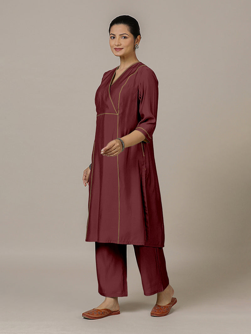 Amal x Rozaana | A Line Kurta in Deep Maroon with Thread Work | Coords or Only Kurta-Binks