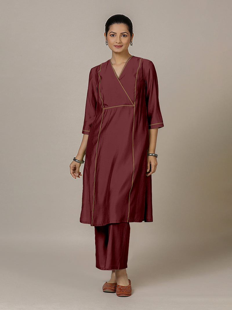 Amal x Rozaana | A Line Kurta in Deep Maroon with Thread Work | Coords or Only Kurta-Binks