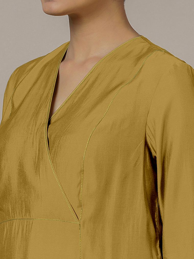 Amal x Rozaana Kurta, in Yellow Viscose, featuring three quarter sleeves and overlap v-neckline, made for daily & work (view 3).
