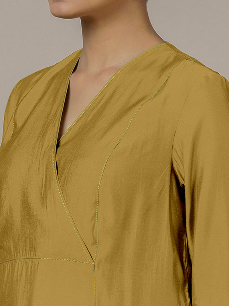 Amal x Rozaana | A Line Kurta in Dijon Mustard with Thread Work | Coords or Only Kurta-Binks