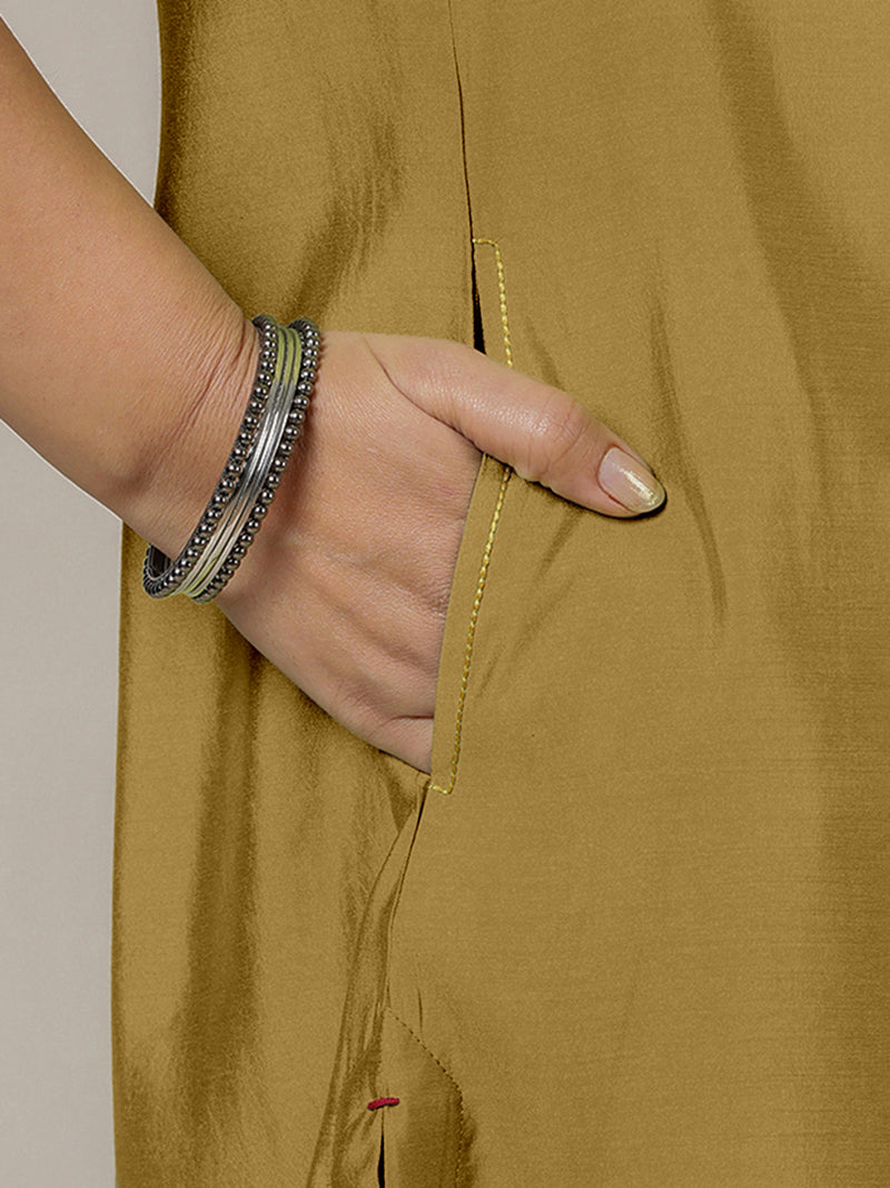 Amal x Rozaana | A Line Kurta in Dijon Mustard with Thread Work | Coords or Only Kurta-Binks
