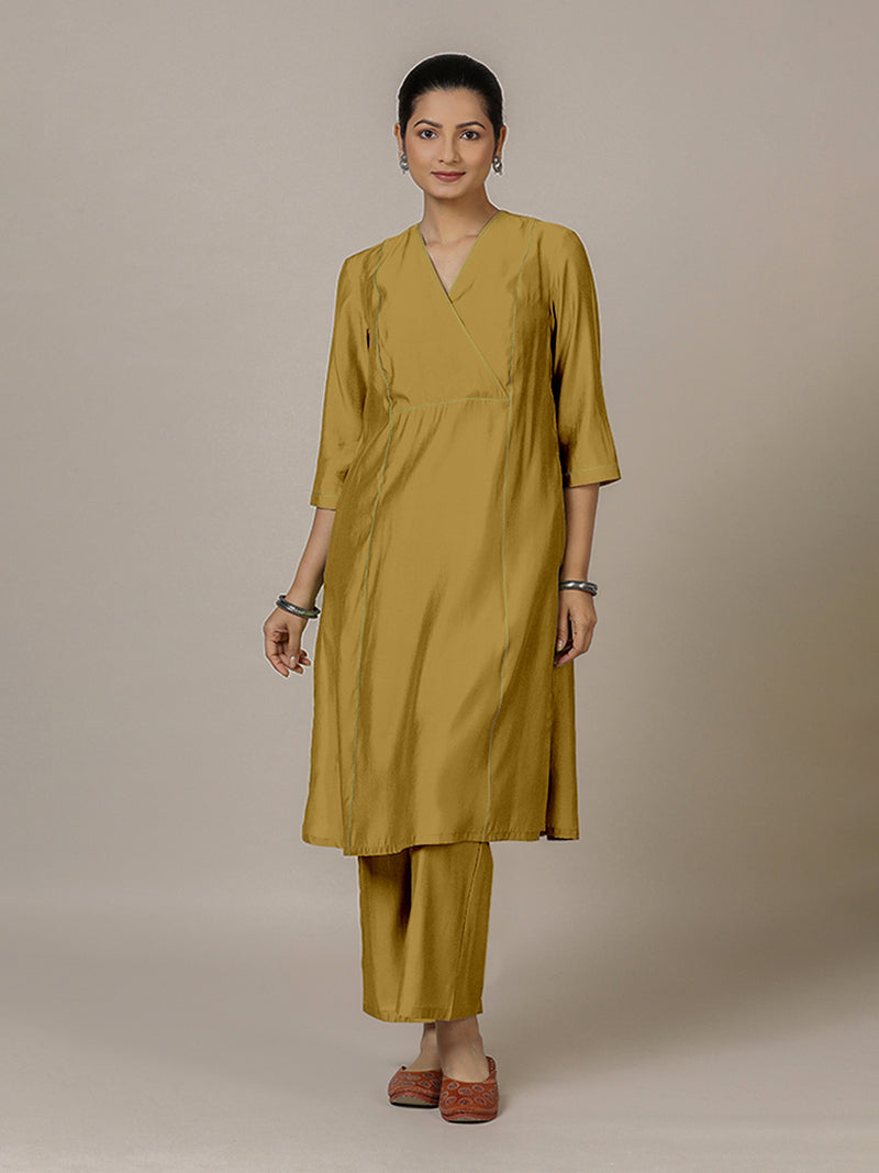 Amal x Rozaana | A Line Kurta in Dijon Mustard with Thread Work | Coords or Only Kurta-Binks