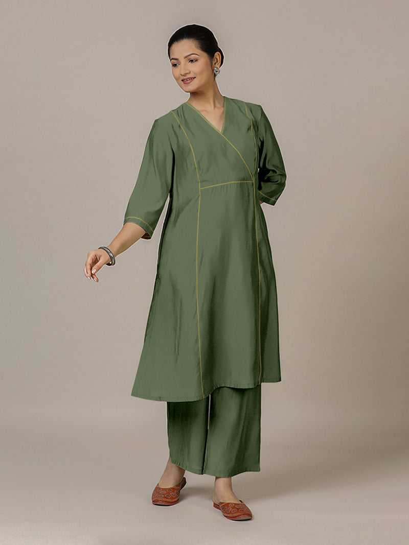 Amal x Rozaana | A Line Kurta in Hunter Green with Thread Work | Coords or Only Kurta-Binks