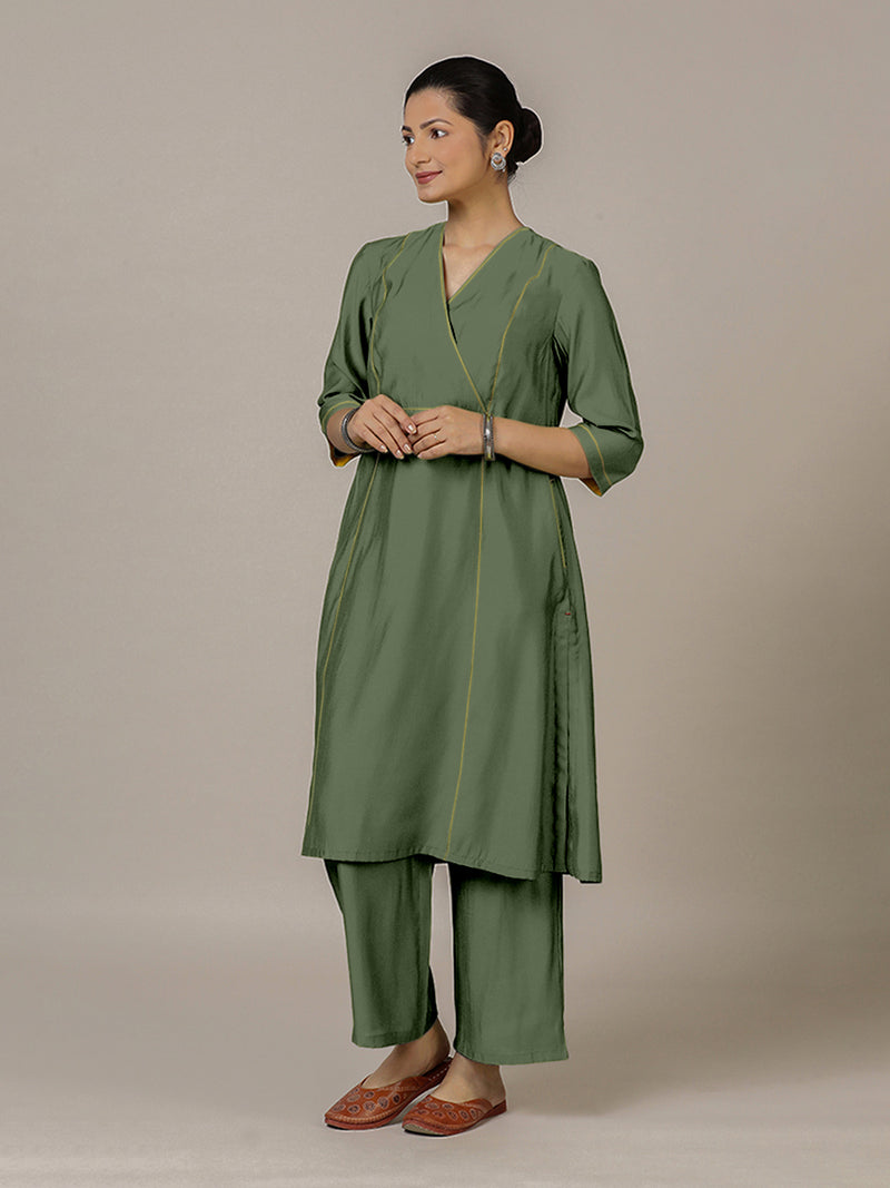 Amal x Rozaana | A Line Kurta in Hunter Green with Thread Work | Coords or Only Kurta-Binks