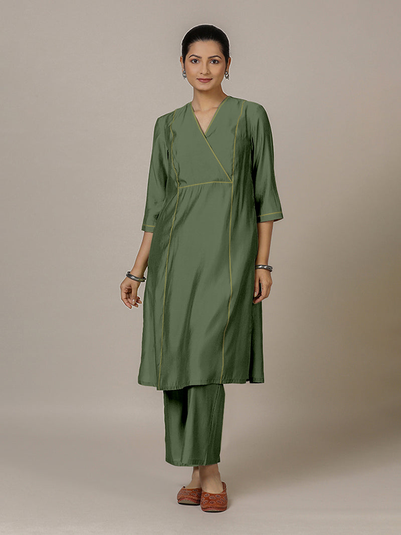 Amal x Rozaana | A Line Kurta in Hunter Green with Thread Work | Coords or Only Kurta-Binks