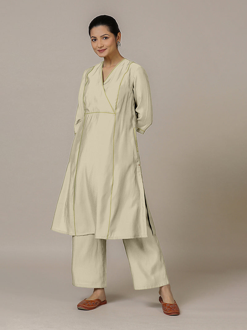 Amal x Rozaana | A Line Kurta in Ivory with Thread Work | Coords or Only Kurta-Binks