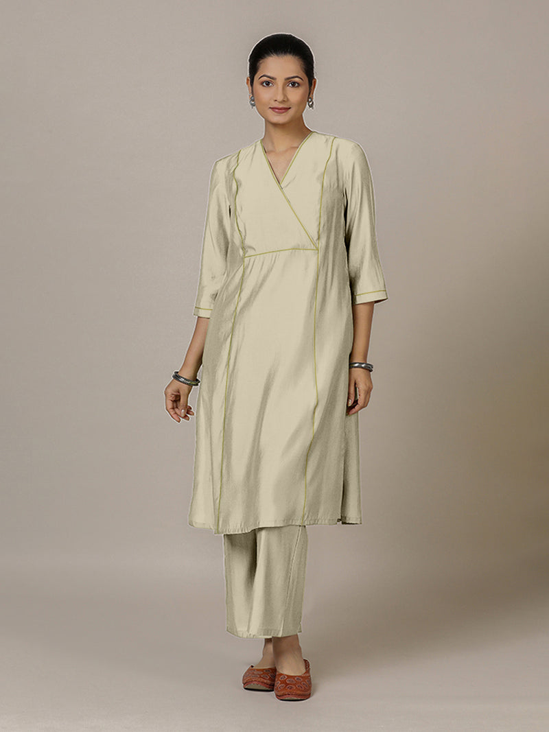 Amal x Rozaana | A Line Kurta in Ivory with Thread Work | Coords or Only Kurta-Binks