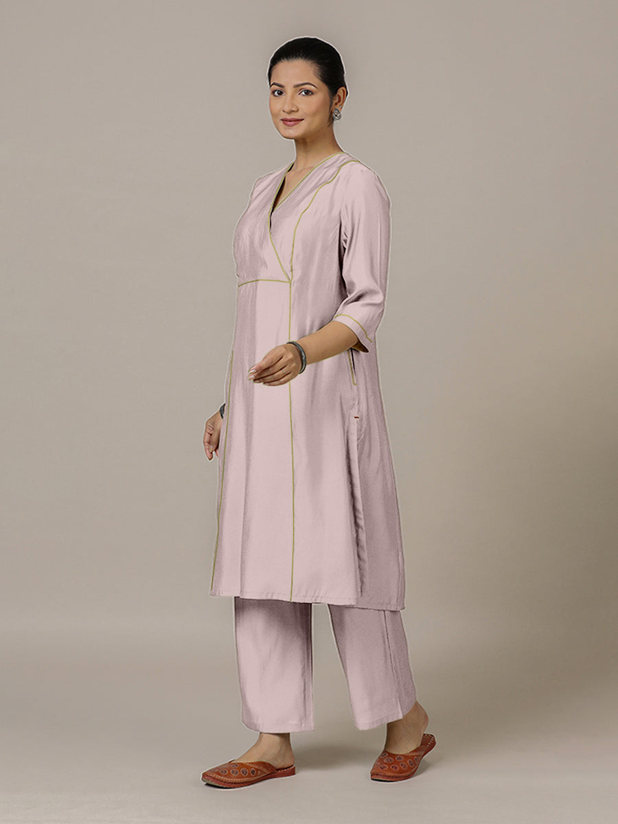 Amal x Rozaana Kurta, in Purple Viscose, featuring three quarter sleeves and overlap v-neckline, made for daily & work.
