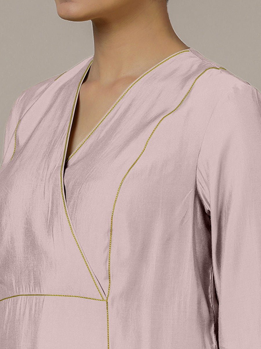 Amal x Rozaana Kurta, in Purple Viscose, featuring three quarter sleeves and overlap v-neckline, made for daily & work (view 3).