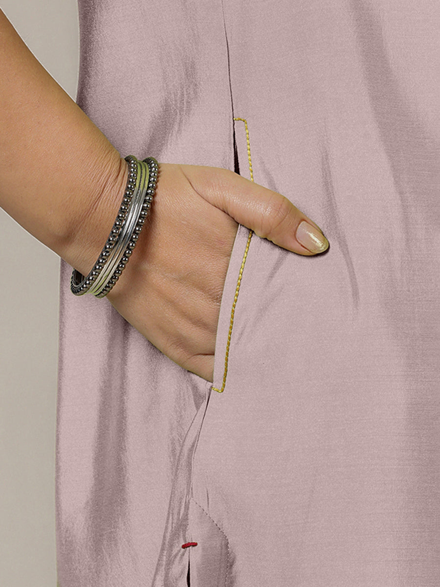 Amal x Rozaana Kurta, in Purple Viscose, featuring three quarter sleeves and overlap v-neckline, made for daily & work (view 4).