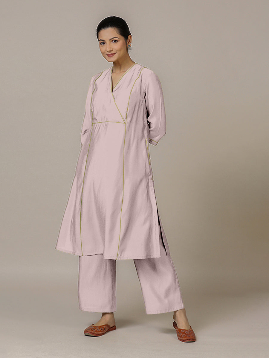 Amal x Rozaana Kurta, in Purple Viscose, featuring three quarter sleeves and overlap v-neckline, made for daily & work (view 6).