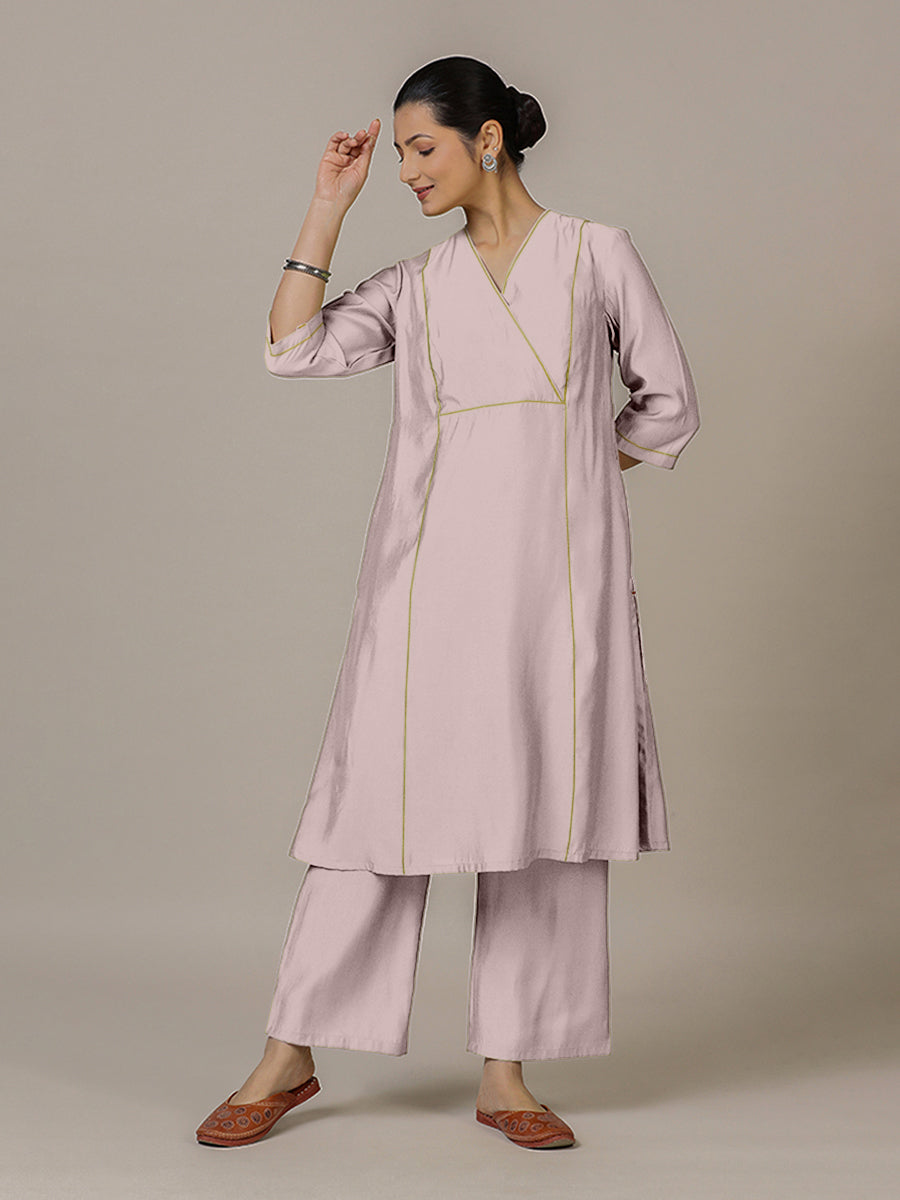 Amal x Rozaana Kurta, in Purple Viscose, featuring three quarter sleeves and overlap v-neckline, made for daily & work (view 7).