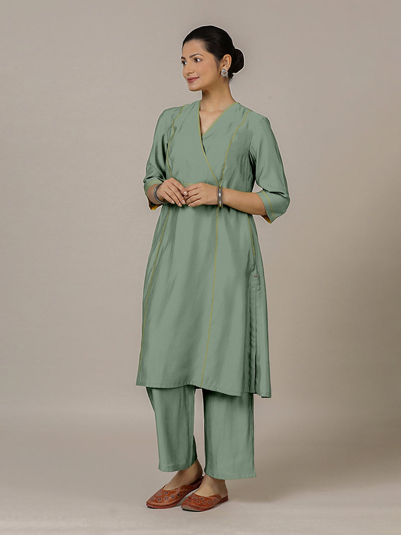 Amal x Rozaana | A Line Kurta in Mint Green with Thread Work | Coords or Only Kurta-Binks