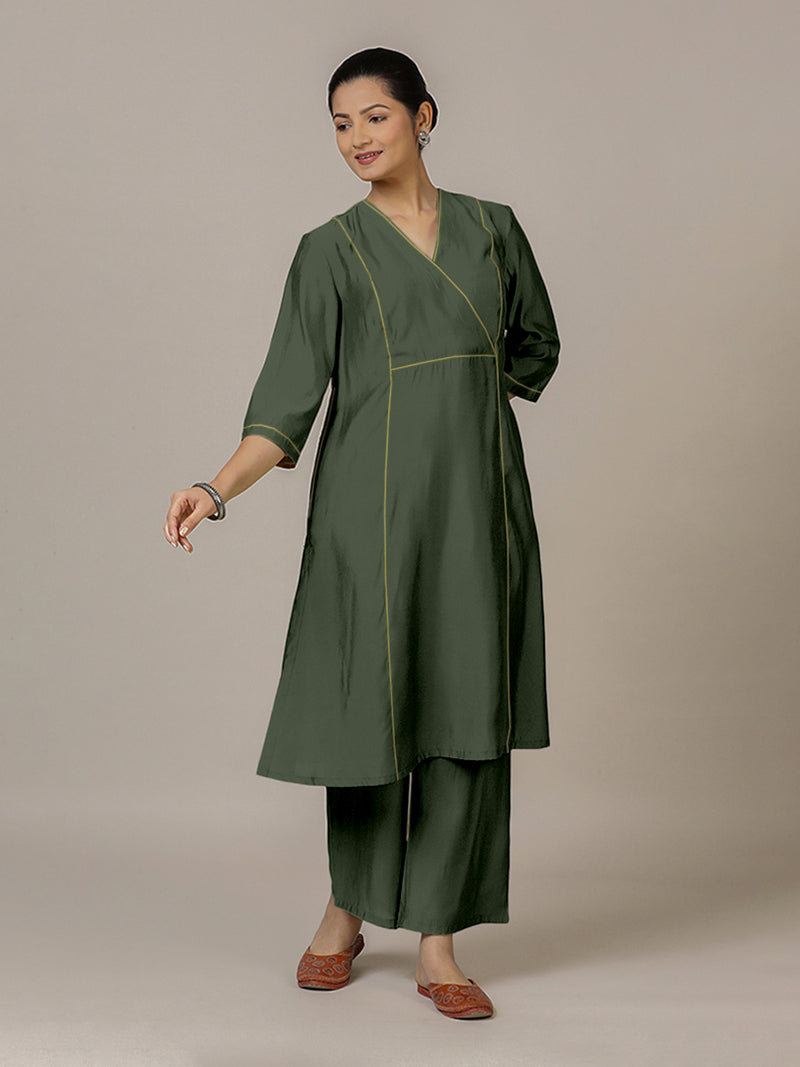 Amal x Rozaana | A Line Kurta in Pine Green with Thread Work | Coords or Only Kurta-Binks